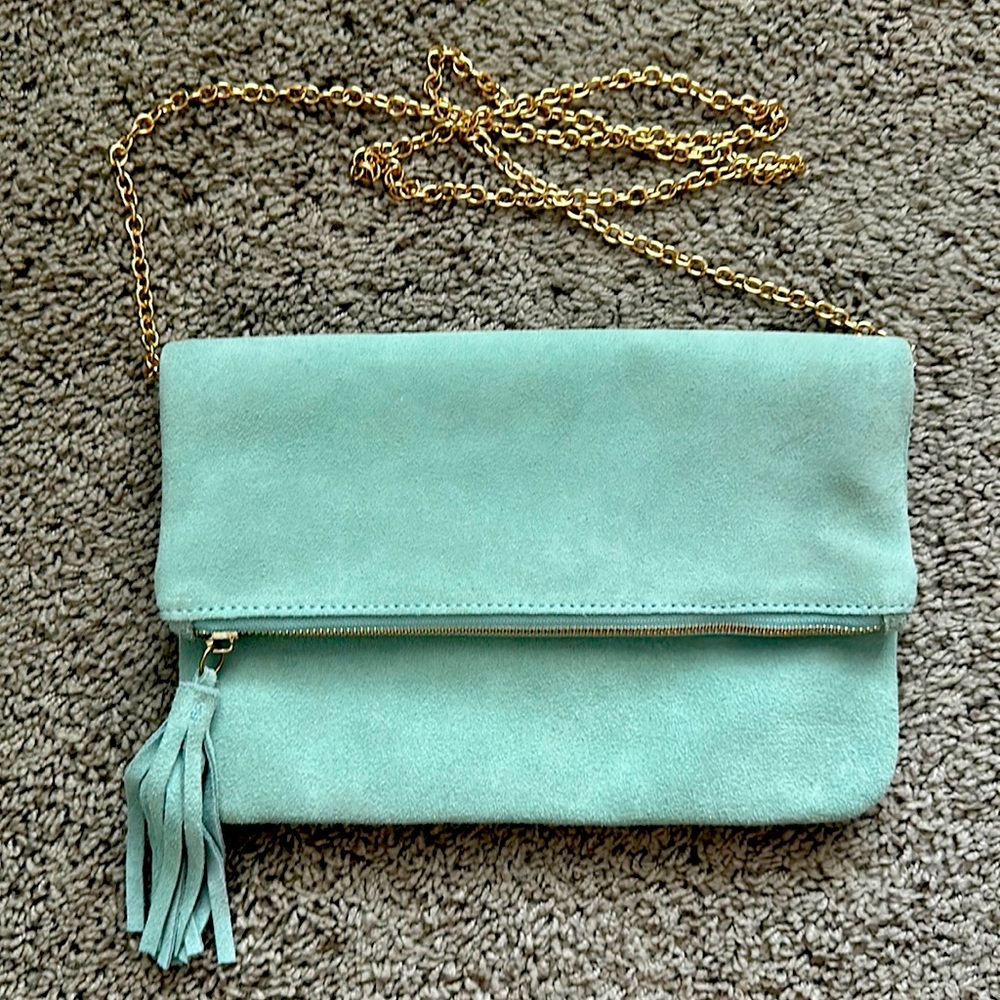 Street Level Mint Green Suede Clutch